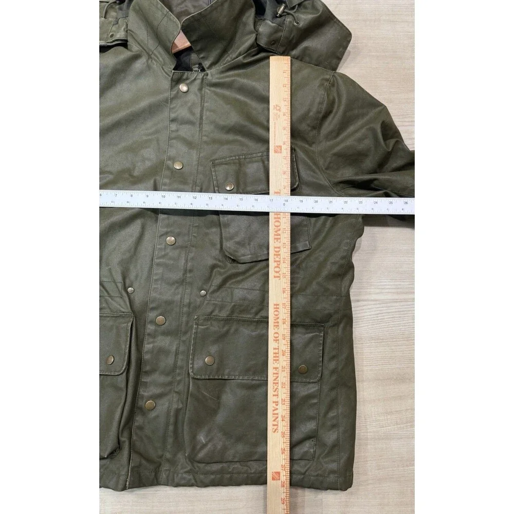 J.Crew Men L Waxed Cotton Field Jacket Olive Quilted Hooded A8942 Military Work